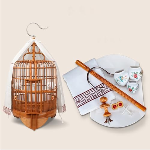 Jaula de pájaros tradicional oriental de bambú hecha a mano para el hogar 6