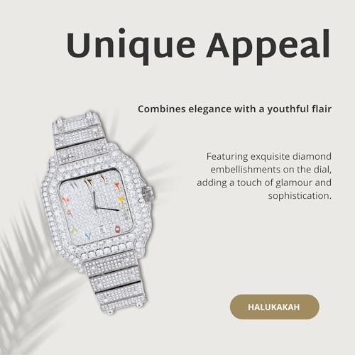 Reloj de moissanita iced out Halukakah con oro de 18k cronógrafo rectangular para niños 5