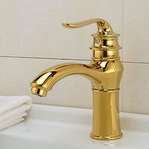 ZYCDP Waschbeckenarmatur Retro Einhebelmischer Bad Waschbecken Armaturen Bad Vintage Waschbecken Armaturen Messing, Gold, Kurz