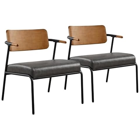 Watson & Whitely Accent Chair Set of 2, Mid-Century Modern Chair, Upholstered Lounge Armchair with Metal Frame & Removable Cushion, Side Chair for Living Room Coffee Chair, Faux Leather in Dark Grey Cover