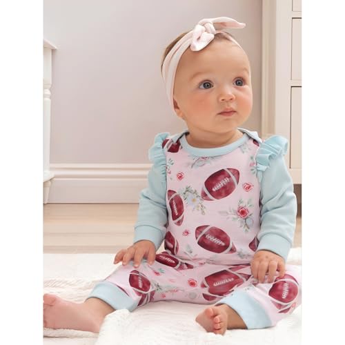 GLIGITTR Baby Girls Football Outfits Set Infant Game Day Floral Bodysuit Football Fans Lover Onesie Romper Jumpsuits+Headband3