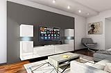 FURNITECH Future C32 Schrankwand Wohnwand Möbel Wohnzimmer Wandschrank Mediawand mit Led Beleuchtung (LED weiß, 32/HG/W/2 1M)