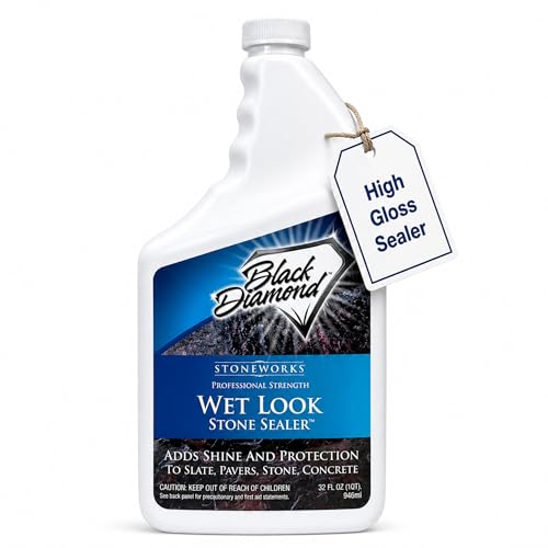 Wet Look Natural Stone Sealer. Durable, Long-Lasting Gloss Protection. Interior and Exterior Pavers, Slate, Sandstone, Travertine, Flagstone, Driveways, Garage Floors, etc. Black Diamond Stoneworks