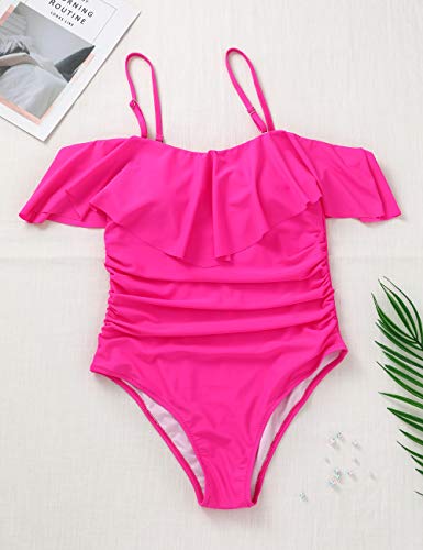 Zinpretty Womens Retro One Piece Bathing Suit Tummy Control Off Shoulder Swimsuits Flounce Ruffled Monokini #TOP1