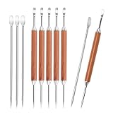 10pcs Edelstahl Latte Art Pen Set Doppelend Ergonomisch Latte Dekorationstich -Werkzeug mit Holzgriff für Heim- und Café -Gebrauch(silber)
