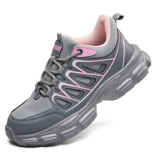 Image of Hogent Steel Toe Shoes for Women Men Wide Non Slip Work Sneakers Indestructible Shoes Lightweight Breathable Construction Sneakers Puncture Proof Ergonomic Design