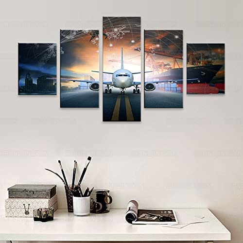 Impression Sur Toile Intissee Avion D'Aviation 5 Parties Tableau Tableaux Decoration Murale Photo Image Artistique Photographie Graphique 100×55 Cm Bureau Hôtel Mur Art Photo Affiche Décor À -8L1I-A8V