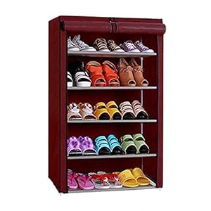 Ebee 5 Shelves Shoe Rack with Cover (Maroon)
