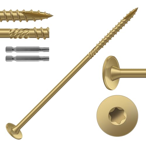 Image of #14 x 5 Inch Outdoor Structural Wood Deck Screws (86Pcs /4lb), Carbon Steel, Tan, Flat Head, Rust Resistant Epoxy Coated, T30 Star Bit
