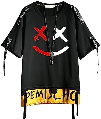 Hello MrLin Men's Techwear Hip Hop T-Shirt Streetwear Fashion Short Sleeve Top