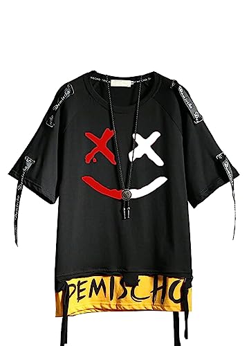 Hello MrLin Mens Techwear Hip Hop T-Shirt Streetwear Fashion Short Sleeve Top Black