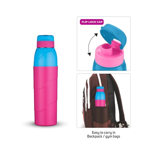 Image of Trueware Wave 500 ML Plastic Insulated Water bottlle for Cold Water, BPA Free, Food Grade, Leak Proof, Airtight (Pink)