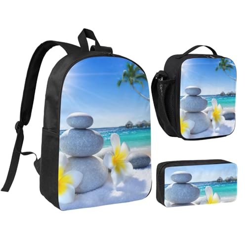 Sac à dos d'école avec boîte à déjeuner et trousse fleurs tropicales