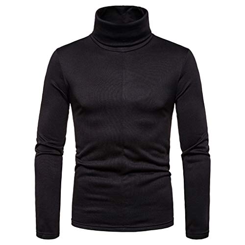 haoricu Men Thermal Turtleneck Long Sleeve Knitted Pullover Basic Slim Fit Casual T Shirts Black