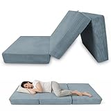 POKAR Materasso Pieghevole 120x195 cm Spessore 15 cm | Velluto a Coste Corduroy | Materasso per Ospiti e Campeggio | Pieghevole in 3 parti | Certificato OEKO-TEX | Prodotto nell