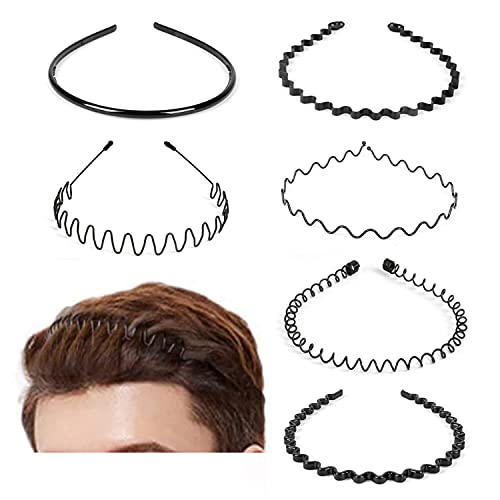 6 Pcs Hair Hoop, Metal Hair Bands for Men Women's Headbands Beauty Care, Unisex Black Wavy Spring Sports for Men's Hair Band Hoop Clips Women Accessories