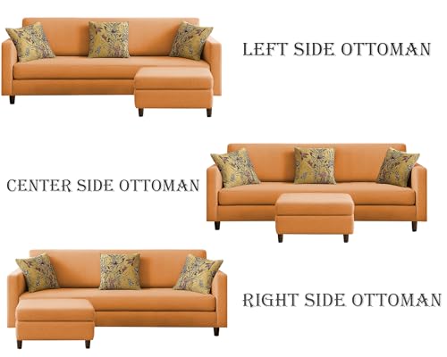 Image of Casaliving Premium Lifestyle Fabric 5 Seater L Shape Sofa Set 4 Seater Modern Sofa Set & Ottoman for Living Room (Orange Color)