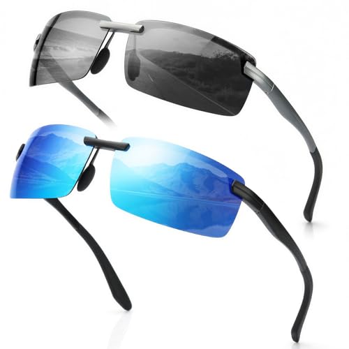 KISDATE OPTICS Semi-rimless Men's Polarized Sunglasses, Sporty Wrap Around Al-Mg Frame, High Scratch/Seawater/Oil Resistant, Gunmetal Frame + Black
