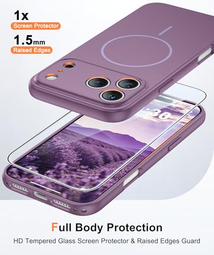 Image of FNTCASE for iPhone 17 Pro Case: [Compatible with Magsafe] Solid Matte 17 Pro Cases Purple with [Screen Protector] [Full Camera Protection] Military Grade Shockproof Protective Phone Cover, 6.3 inch