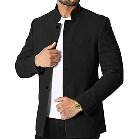 THWEI Mens Casual Suit Blazer Jackets Stand Collar Business Sport Coats, Black, 3X-Large Cover