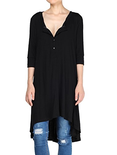 Mordenmiss Women's New Half Sleeve High Low Loose Tunic Tops Black-XXXL