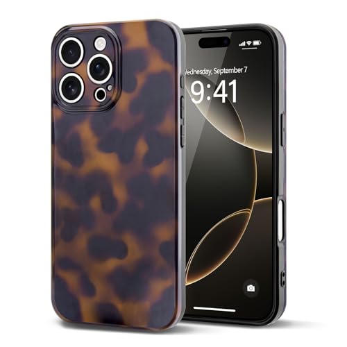 Teageo iPhone 16 Pro 用 ケース ヒョウ柄 レオパード スマホケース 薄型 軽量 ソフトシェル 可愛い おしゃれ 耐衝撃 カメラ保護 落下防止 韓国 ギャル スマホカバー アイフォン 16 Pro 用(イエローのアンバー)