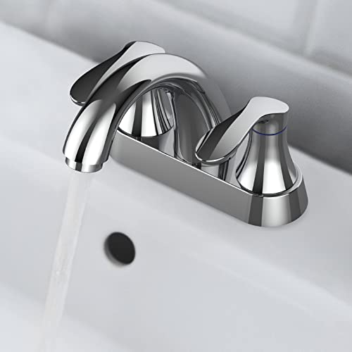 Bathroom Faucet, 4 Inch Bathroom Faucets for Sink 3 Hole, Centerset Bathroom Sink Faucet with Pop Up Drain and cUPC Lead-Free Hose(Chrome)