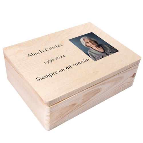 Creative DECO Caja de Recuerdo de Luto Personalizada | Conmemorativa Condolencias Fallecido | de Madera de Memoria | Almacenamiento para Tarjetas