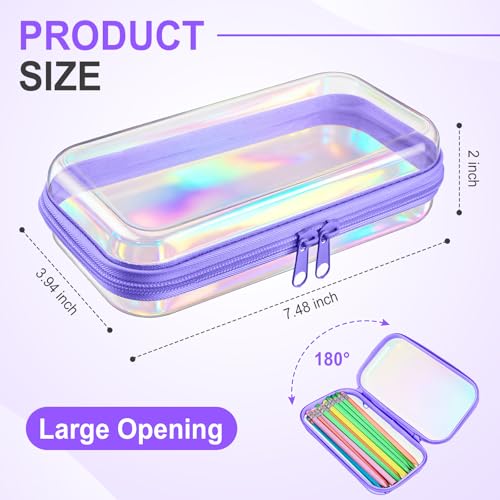 Image of Hoolerry 4 Pcs Hard Clear Zipper Case Makeup Bags Plastic Zipper Pouch Transparent Storage Box Containers for Cosmetics, Snacks, Building Blocks, Puzzles(Clear,7.5 x 3.9 x 2 in,Purple Laser)