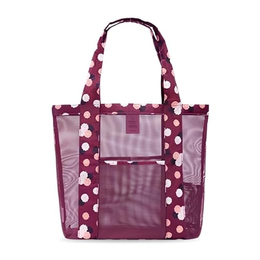 Disnace Sac de Plage Grande Taille pour Femme, Sac de Plage en Maille, Sac de Douche Fourre-Tout de Plage, Pliable Main Sac Réutilisable pour Voyage, Piscine, Camping ou Shopping Familial (Vin rouge)