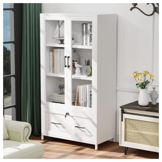 VINGLI Wood Lateral File Cabinet With Bookshelf With Glass Doors And Adjustable Shelves for Home Office, White Filing Cabinet With Lock for Hanging Letter/A4/Legal Size Labeled Folders,30W x 16D x 55H