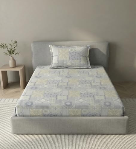 Image of Mafatlal 186 TC Metro Cotton Single Bedsheet | 90 x 60 Inch|Soft, Breathable & Lightweight | with Matching Pillow Cover| Morning Sky