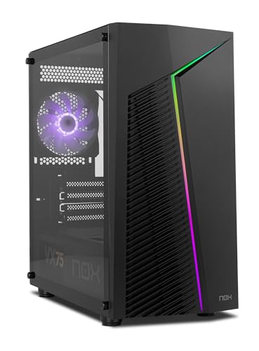 NOX Xtreme Products Infinity Zeta – Micro ATX/ITX Mini-Tower mit dynamischem ARGB Rainbow, Seitenteil aus gehärtetem Glas, Platz für 6 Lüfter, kompatibel mit Grafikkarten bis 310 mm, USB 3.0, Schwarz
