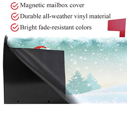 Merry Christmas Gnome Standing Snowfall Mailbox Covers Standard Size Winter Snow Snowflake White World Christmas Tree Magnetic Mail Wraps Cover Letter Post Box 21" Lx 18" W