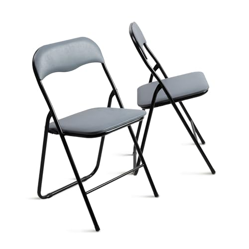 THE SECRET HOME - Pack de 1, 2, 4 y 6 Sillas Plegables Acolchadas - Asiento Auxiliar para el Hogar - Ideal para Cocina, Comedor, Salón, Dormitorio - 44 x 46 x 79 cm (2, Gris/Negro)