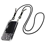 Keebos - Crossbody iPhone Case with Card Wallet and Detachable Strap Design - (Clear Case, Black Strap) Size iPhone 13 Pro Max