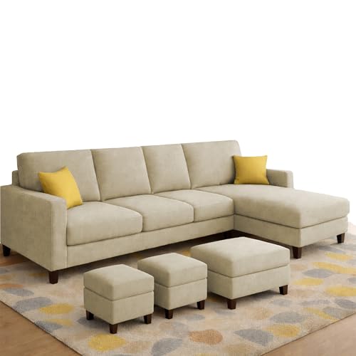 Image of Casaliving Rolando Seater L Shape Sofa Set for Living Room Left Side (Cream, 6 Seater with Ottomon - RHS)
