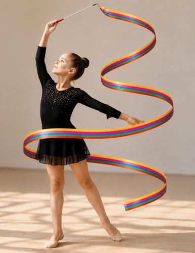 Image of BookMyCostume Gymnastic & Rhythmic Dance Ribbon Wand Collection - 2-Meter Ribbon Sticks - Ideal for School Sports Day & Gymnastic Training - Fancy Dress Costume Accessories for Kids, Teens & Adults