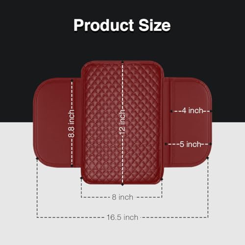 Image of Lyrovo PU Leather Car Armrest Cushion Pad With Side Pockets, Universal Fit for All Car (Maroon)
