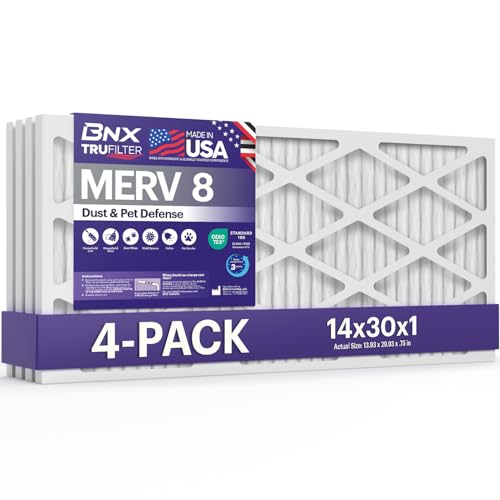 Image of BNX TruFilter 14x30x1 Air Filter MERV 8 (4-Pack) - MADE IN USA - Dust & Pet Defense Electrostatic Pleated Air Conditioner HVAC AC Furnace Filters for Dust, Pet, Mold, Pollen MPR 600 - 700 & FPR 5
