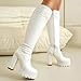 White Ladies Fashion Thick High Heel Knight Boots Mid-Calf with Splicing Lace, Sweet Cool Casual Wear