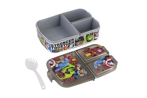 Image of SKi Homeware Trio 3 Compartment Bento Lunch /Snack Box + Sipper Bottle Combo |for Kids' School, Picnic, Sports | for Return Gifts or Party Favours- Avengers