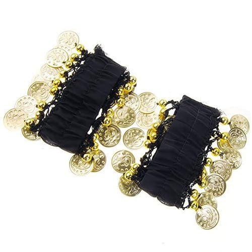 Pack of 4 (2 Pairs) Black Belly Dance Wrist Arm Bracelets Halloween Costume Party Accessories
