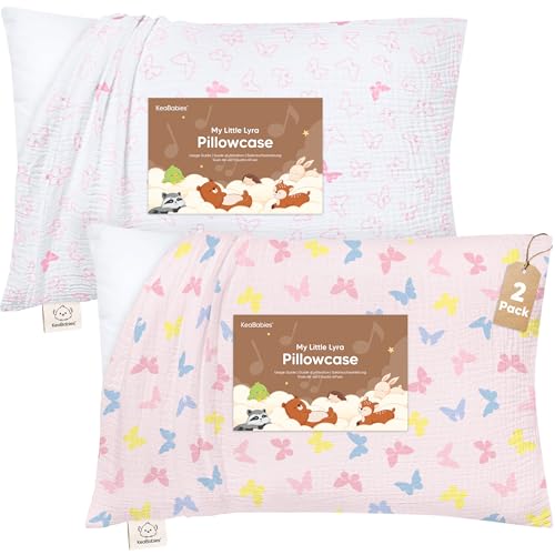 Image of KeaBabies Cotton Muslin Toddler Pillowcase 13x18 Only, 2-Pack (Flutter) | Organic Cotton Muslin Pillow Case for Kids, Girls, Boys, Small Travel Size Cover, Soft,Breathable Toddler Pillow Not Included
