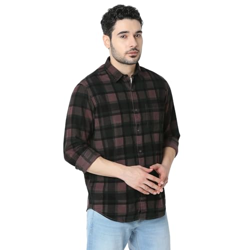 Image of Spykar Men's Slim Fit N /A Full Sleeve Checked Casual Shirts