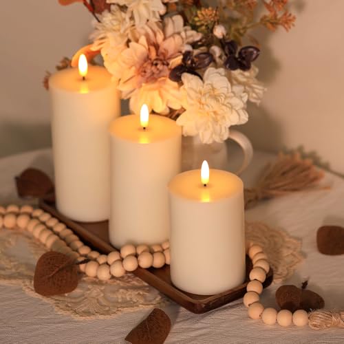 Image of Flickering Flameless Candles with Remote, Real Wax Battery Operated Candles with 10-Key Timer, Realistic 3D Wick White LED Candles for Party Home Wedding Holiday Festival, Gifts for Mom