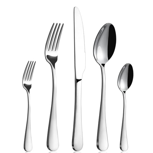BEWOS Silverware Set for 4-20 Piece Stainless Steel Flatware Set with Spoons, Forks, Knives, Heavy Duty Mirror Polished Flatware for Home, Kitchen, Restaurant, Dishwasher Safe