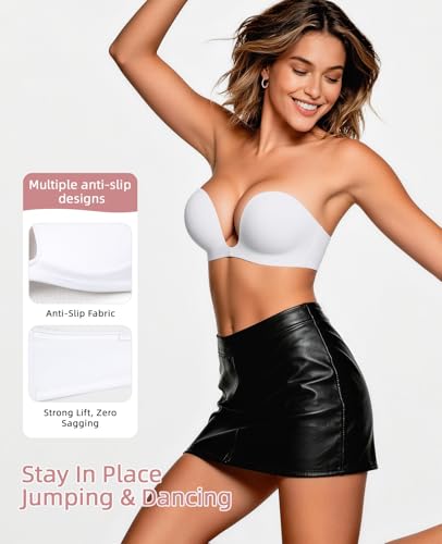 Image of Upushall Strapless Push Up Bras for Women Padded Deep Plunge U Shape Halter Non Slip Seamless Bra