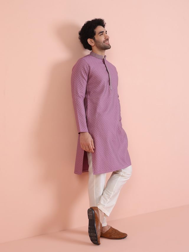 Ensemble Kurta jacquard haut de gamme mauve KISAH vêtement tissé luxe 44
