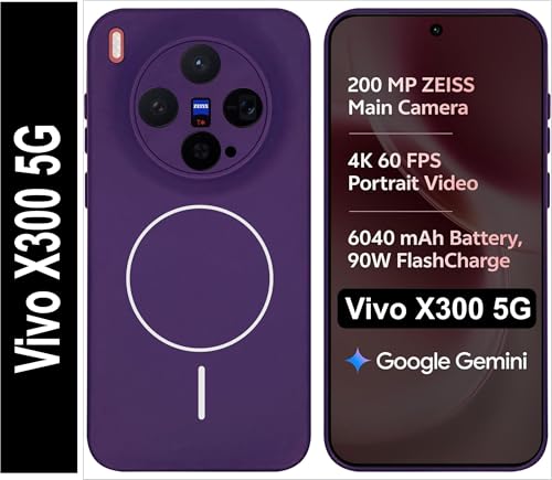Image of Silicone Back Cover Case for Vivo X300 5G | Soft Micro-Fibre Lining Inside | Magsafe Print On Back Side Camera Protection Bump | Shockproof Back Cover Case for Vivo X300 5G (Purple)
